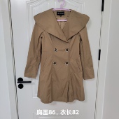 卡其色修身 大娃娃领减龄双排扣风衣海军风大裙摆中长款 外套连衣裙