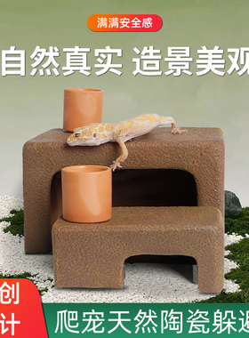 睫角守宫躲避屋爬宠鬃狮蜥造景蜥蜴洞穴保湿蜕皮加水陶瓷爬虫乌龟