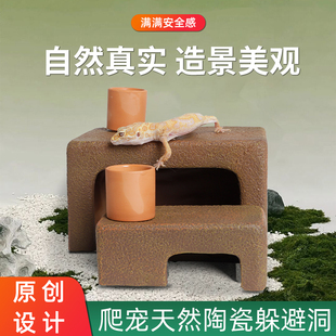 睫角守宫躲避屋爬宠鬃狮蜥造景蜥蜴洞穴保湿 蜕皮加水陶瓷爬虫乌龟