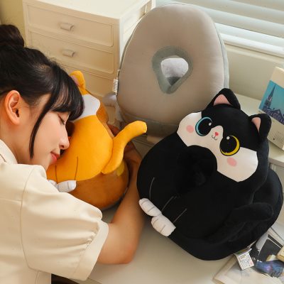 学生午睡神器教室课桌趴睡枕办公室冰丝午睡枕小猫咪儿童睡觉抱枕