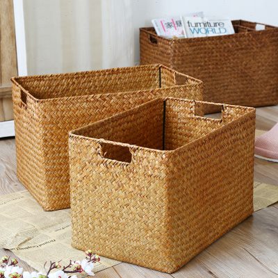 藤草编收纳筐书籍整理箱 家用柜子置物筐杂物收纳盒储物篮收纳箱