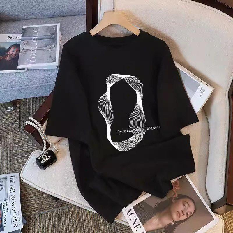 黑色印花纯棉T恤女2026夏新款韩版宽松半袖短袖时尚百搭体恤上衣