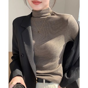半高领打底衫女秋冬新款搭配风衣的内搭高级感咖啡色磨毛保暖上衣