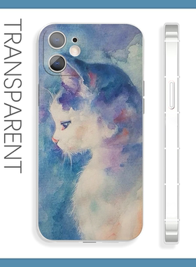 艺术唯美蓝色油画猫咪苹果15pro手机壳oppok11x魅族21iQOOneo9适用于14小米13vivos16e红米k70荣耀100真我v20