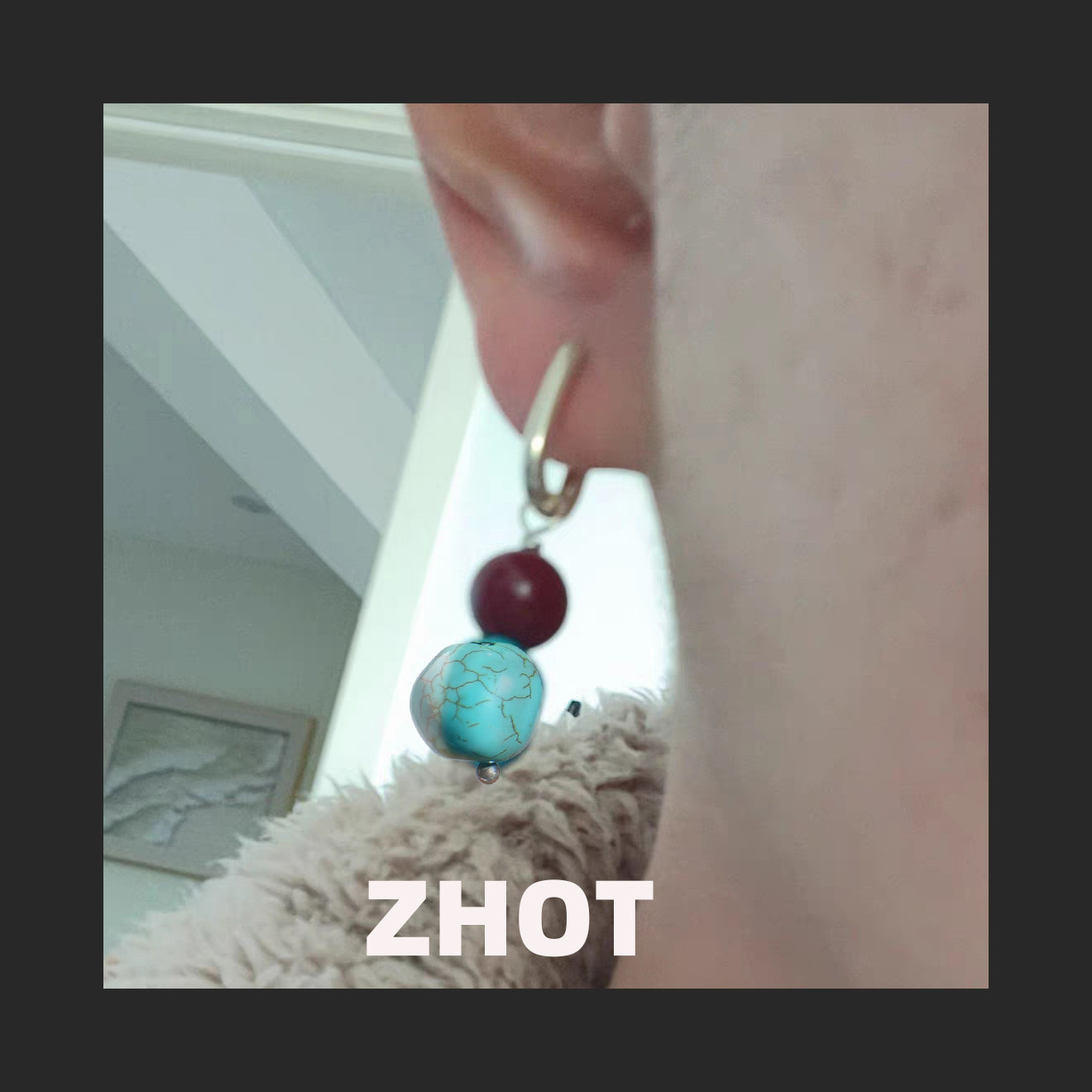 ZHOT原创小众绿松石羚羊炖猪同款耳环小众设计藏式耳饰男女情侣款