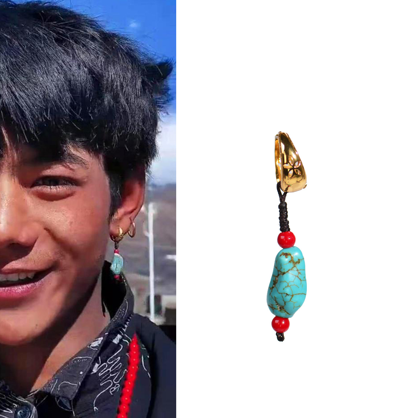 丁真同款绿松石耳钉藏式耳环