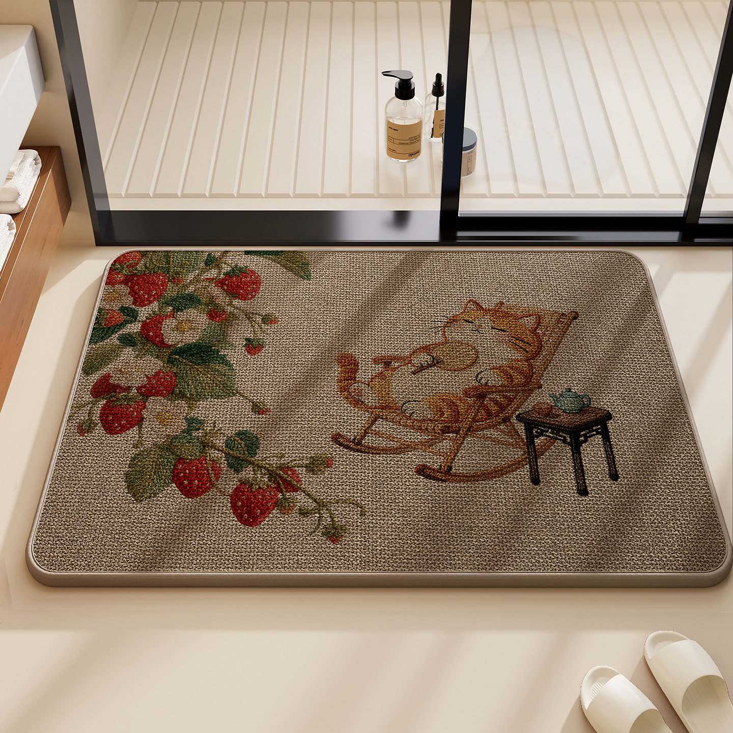 浴室地垫亚麻编织洗手间防滑脚垫卫生间吸水垫子厕所门口速干地毯,居家布艺,家用脚垫,淘宝优惠券,粉丝福利购,淘宝优惠卷