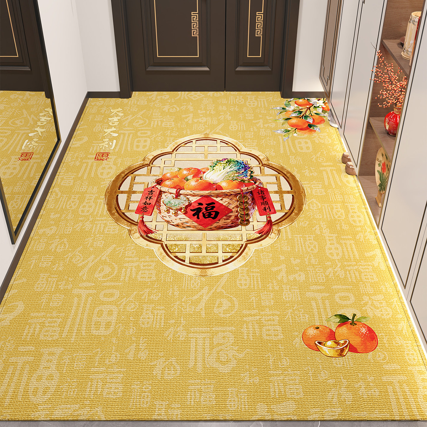 高级感金色地垫入户门垫新中式家用进门门口地毯玄关黄色防滑脚垫,居家布艺,入户地垫,淘宝优惠券,粉丝福利购,淘宝优惠卷
