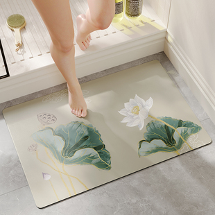 新中式吸水垫卫生间地垫荷花厕所进门口速干硅藻泥防滑浴室地毯