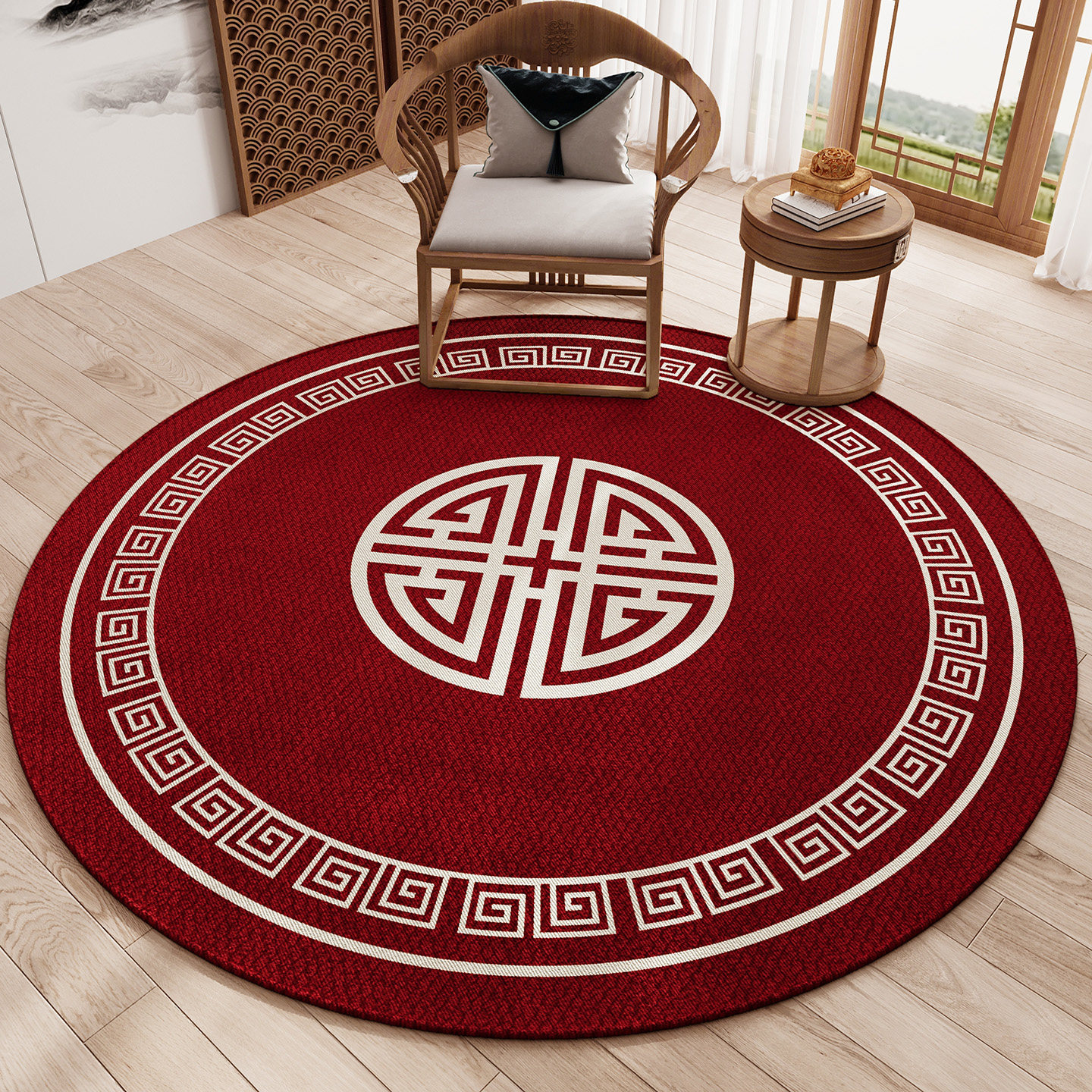简约大气新中式地毯门口喜庆圆形地垫中国风红色客厅卧室家用垫子,居家布艺,转椅地垫,淘宝优惠券,粉丝福利购,淘宝优惠卷