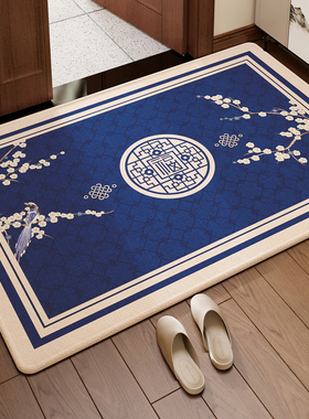 新中式蓝色地垫入户门垫高级感进门圈绒门垫门口地毯入门门内脚垫