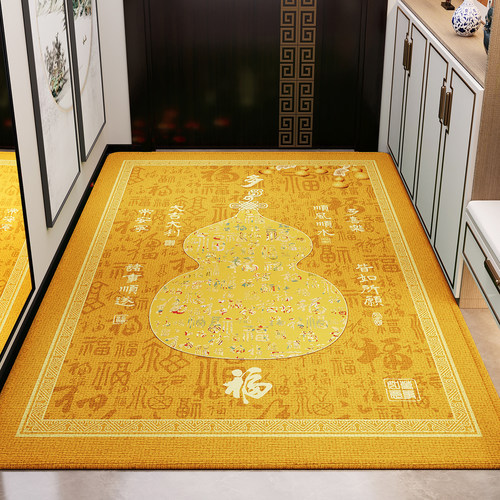 新中式金黄色风水入户门地垫免洗进门口玄关防滑耐脏脚垫地毯定制