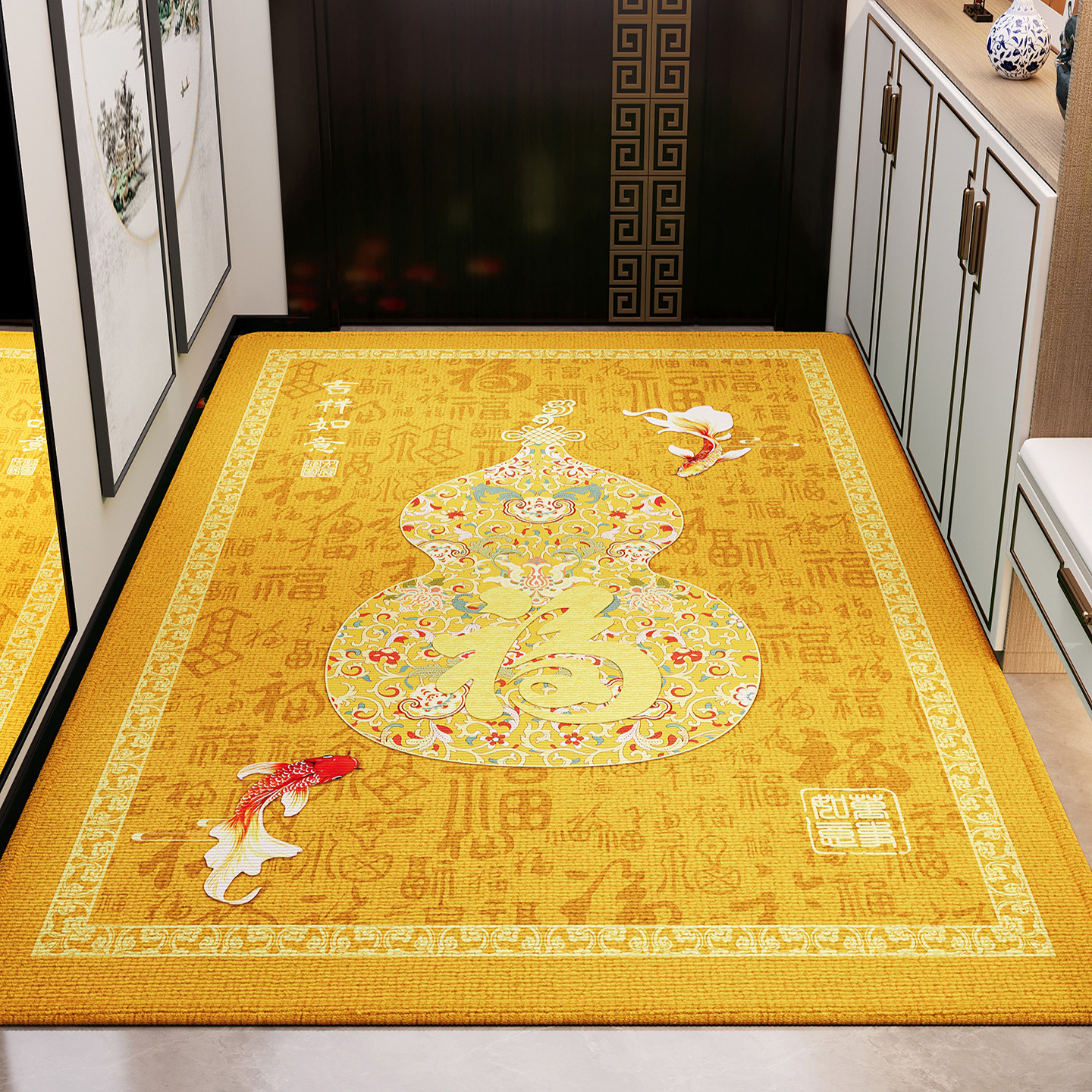 金色门垫满铺入户门玄关垫进门喜庆可水洗地垫入户进门防滑蹭脚垫,居家布艺,入户地垫,淘宝优惠券,粉丝福利购,淘宝优惠卷