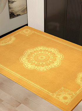 步步生莲金黄色风水入户门地垫比利时绒进门家用除尘吸水脚垫地毯