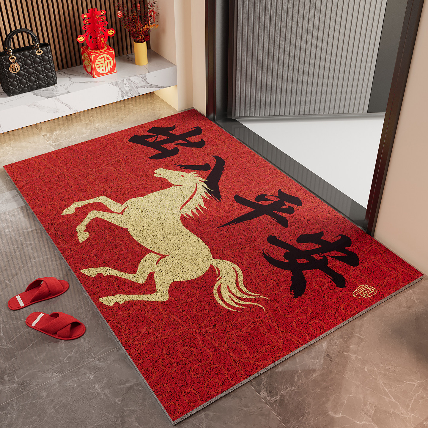 入户门地垫丝圈出入平安门垫马年新年红色门口进门蹭脚垫防滑地毯,居家布艺,入户地垫,淘宝优惠券,粉丝福利购,淘宝优惠卷