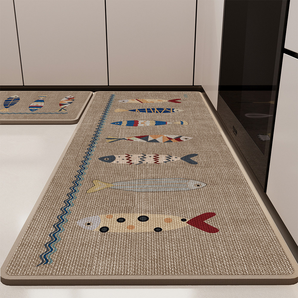 亚麻编织厨房地垫卡通高级感吸水吸油防滑专用耐脏地毯长条脚垫子,居家布艺,厨房地垫,淘宝优惠券,粉丝福利购,淘宝优惠卷