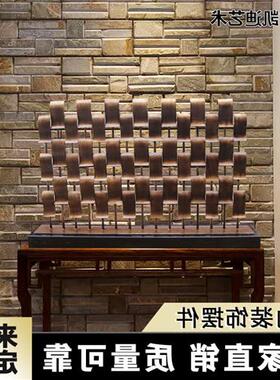 新中式铁艺瓦片组合玄关桌面雕塑厂家古典做旧室内玄关大型艺术品