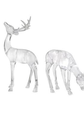 酒店售楼处透明树脂鹿雕塑摆件大型落地玄关楼道室内动物工艺品