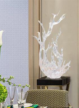 现代轻奢高档酒店大堂透明树脂雕塑浪花摆件客厅电视柜玄关装饰品