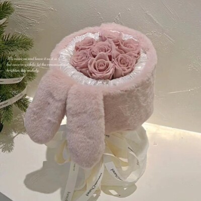 情人节新年兔耳朵花束兔兔永生花玫瑰花送闺蜜送爱人女生创意礼物