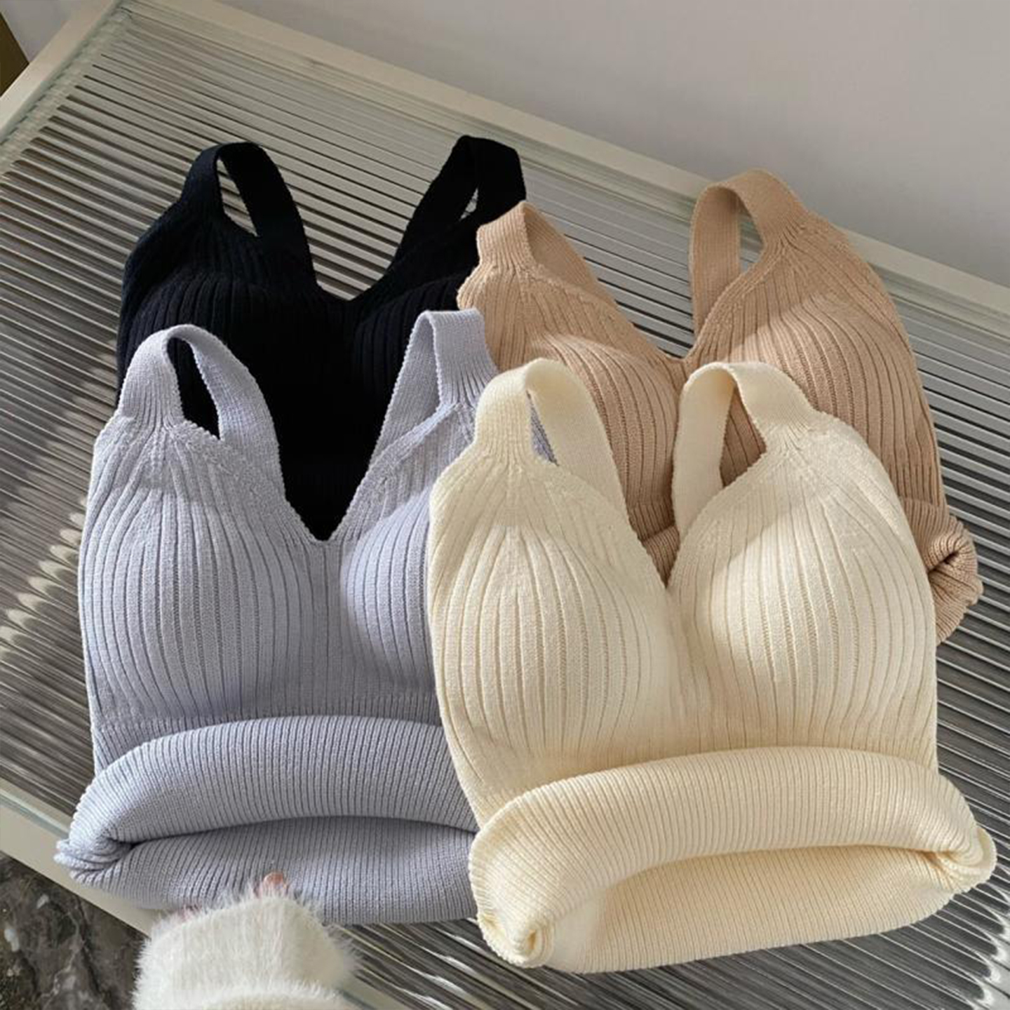 带胸垫加绒针织吊带保暖背心