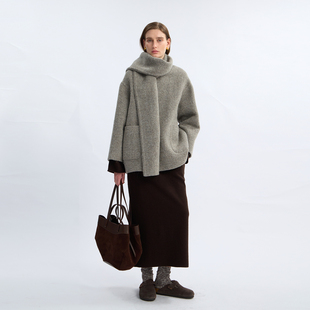 羊毛大衣外套含围巾 高级感轻奢羊驼毛中长款 LIAC ROC2025冬季