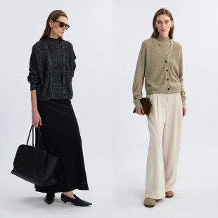 女2025秋冬新品 通勤大V领山羊绒开衫 针织外套毛衣 ROC时尚 LIAC