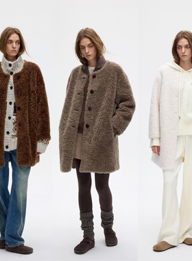 LIAC ROC100%羊毛大衣单排扣女2025冬季新品中长款羊羔毛外套保暖