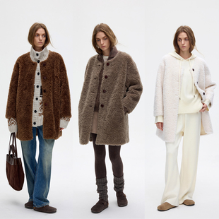 中长款 新品 羊羔毛外套保暖 ROC100%羊毛大衣单排扣女2025冬季 LIAC