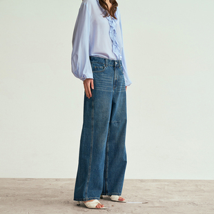ROC 休闲百搭直筒阔腿裤 25春季 擦色立体剪裁蓝色牛仔裤 新品 LIAC
