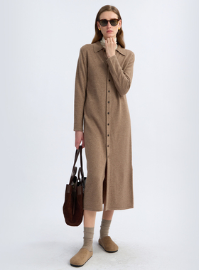 LIAC ROC秋冬长款针织polo领连衣裙女2025新款韩版宽松开衫裙子