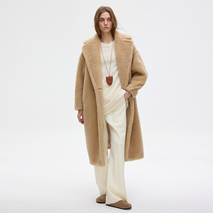 羊毛皮草外套 廓形中长款 LIAC ROC燕麦色泰迪熊大衣2025冬季