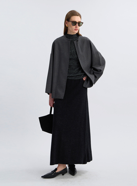 LIAC ROC澳洲羊毛圆领外套女秋冬新款宽松一粒扣圆领落肩袖大衣