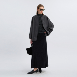 大衣 宽松一粒扣圆领落肩袖 LIAC ROC澳洲羊毛圆领外套女秋冬新款