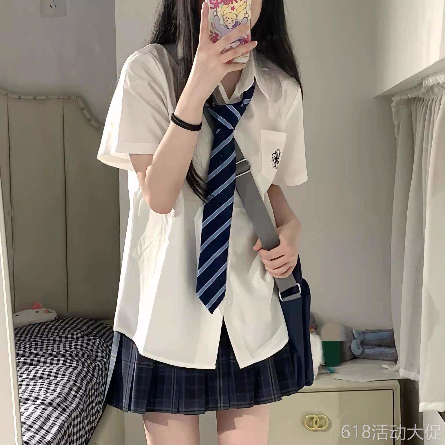 正版原创jk制服裙套装校供感学院风宽松短袖半身裙百褶裙女配领带