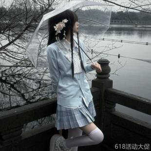 【摄氏度】原创葵子JK制服裙正版高腰百褶裙格裙针织开衫衬衫套装