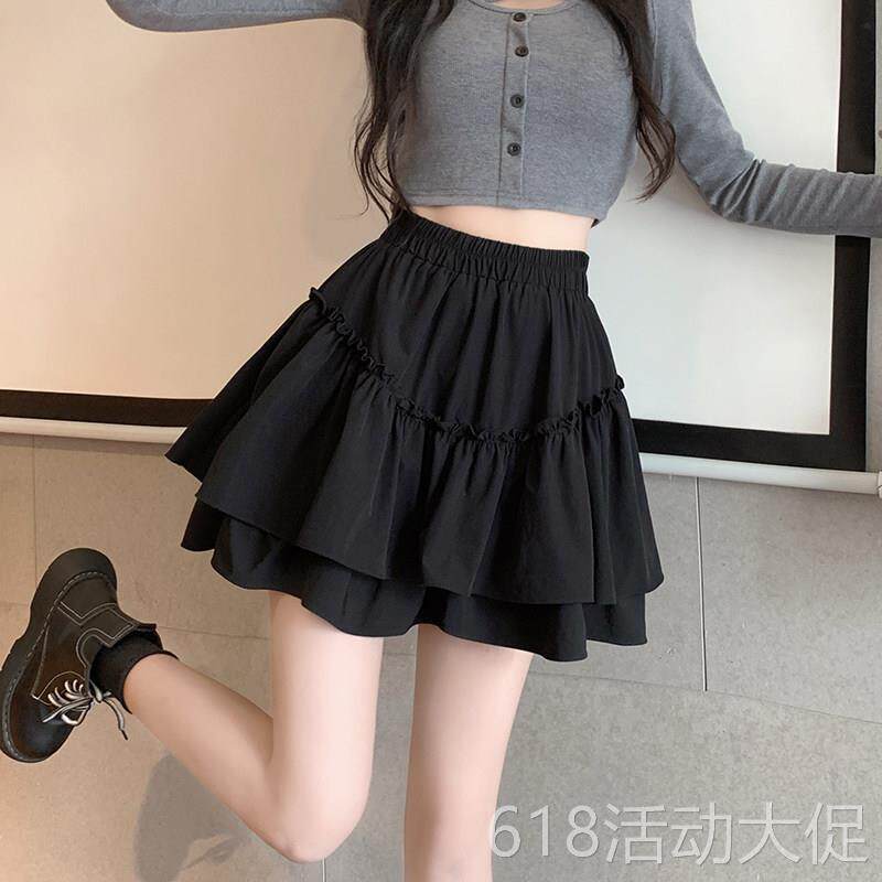 黑色蓬蓬蛋糕半身裙女2026新款夏季大码胖mm显瘦高腰a字百褶短裙