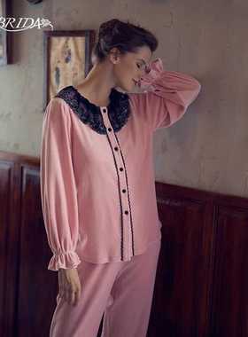 【微瑕疵捡漏】腮红色复古刺绣蕾丝开襟家居睡衣套CNW4E907AB1