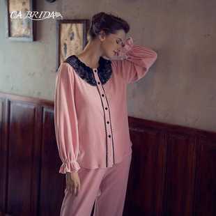 腮红色复古刺绣蕾丝开襟家居睡衣套CNW4E907AB1 微瑕疵捡漏