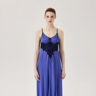 法式 BRIDA 轻奢桑蚕丝性感长裙宝石蓝CHS4D413C2 奥莱瑕疵