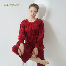 宝石红色长袖 经典 法式 棉绒M1202AB1 BRIDA嘉德丽亚睡衣秋冬新品