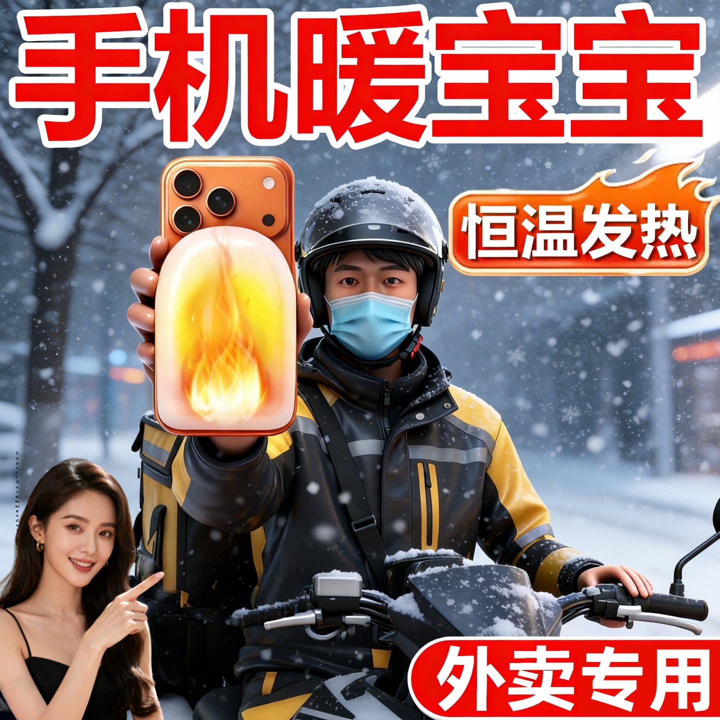 外卖骑手机暖宝宝专用暖贴冬天户外抗寒保暖送外卖发热加热贴神器