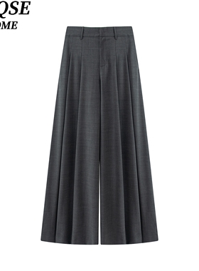 艾诺丝旺京2026春季新款高腰直筒裤女灰色修身显瘦百搭长裤1164