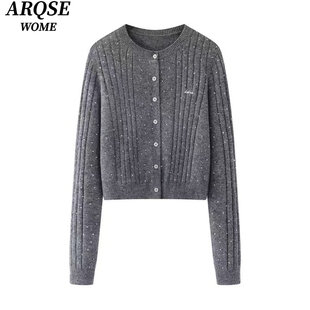 艾诺丝旺京官方旗舰店2026春季灰色针织开衫百搭短款毛衣外套1155