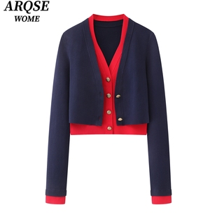 艾诺丝旺京官方旗舰店2026春季新品款假两件长袖针织开衫上衣1144