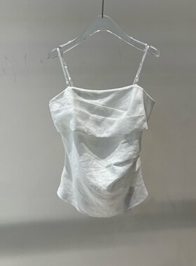 艾诺丝旺京夏季白色褶皱吊带背心