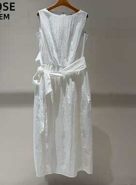艾诺丝旺京官方旗舰店2026新款无袖连衣裙女白色收腰系带长裙1828
