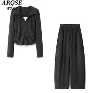 艾诺丝旺京连帽假两件外套2025秋新休闲运动套装女卫衣两件套4114