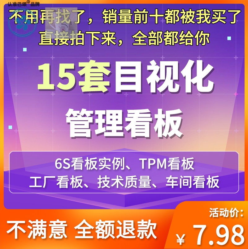 工厂目视化管理看板车间6S实例TPM看板技术质量上墙数据模版参考