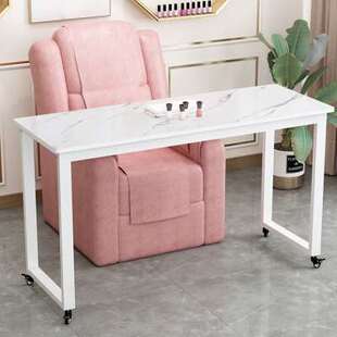 可移动刹车美甲桌子单层美甲沙发桌带轮子现代简约将军岩板美甲台